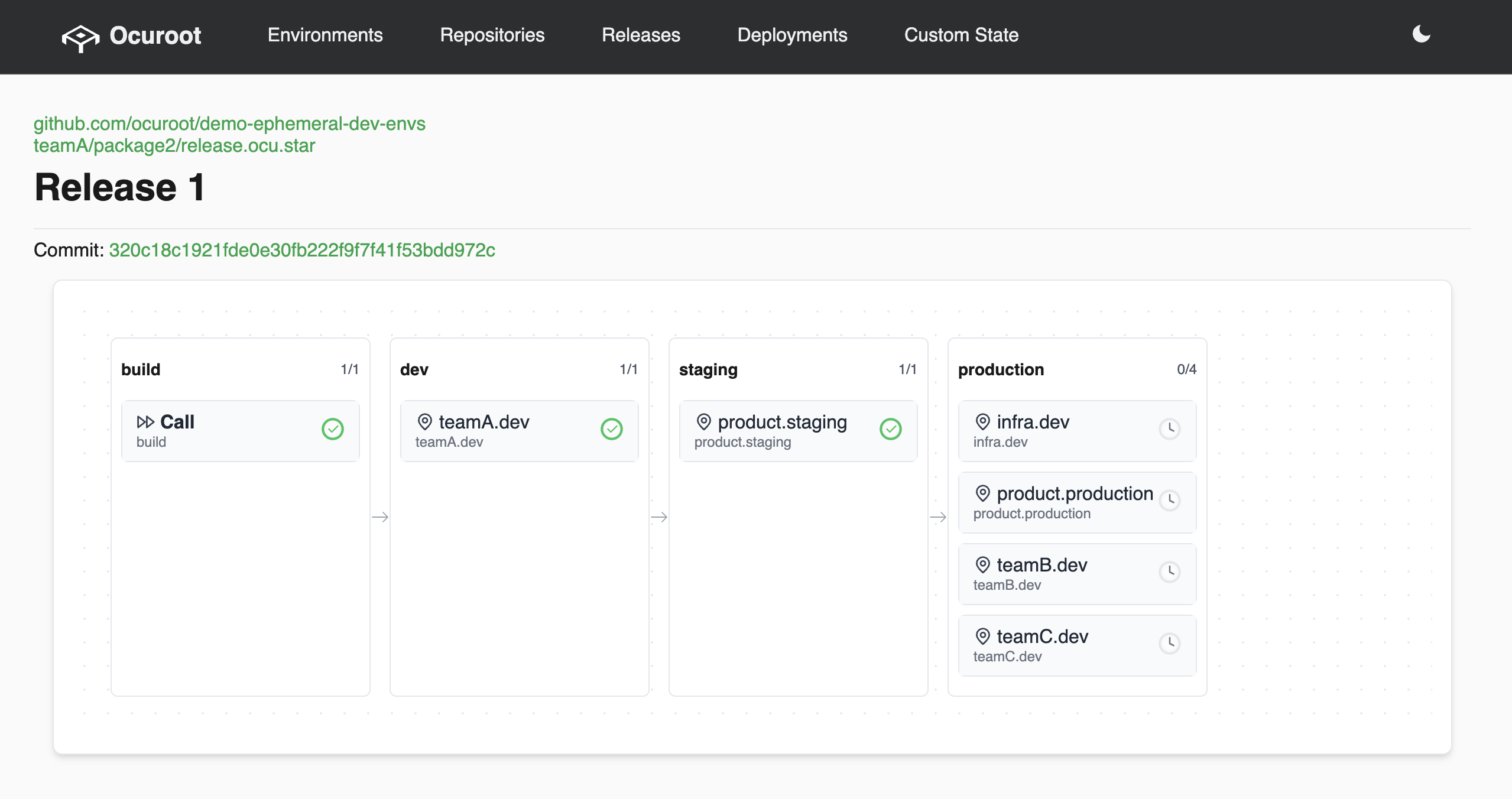 The state UI showing a release